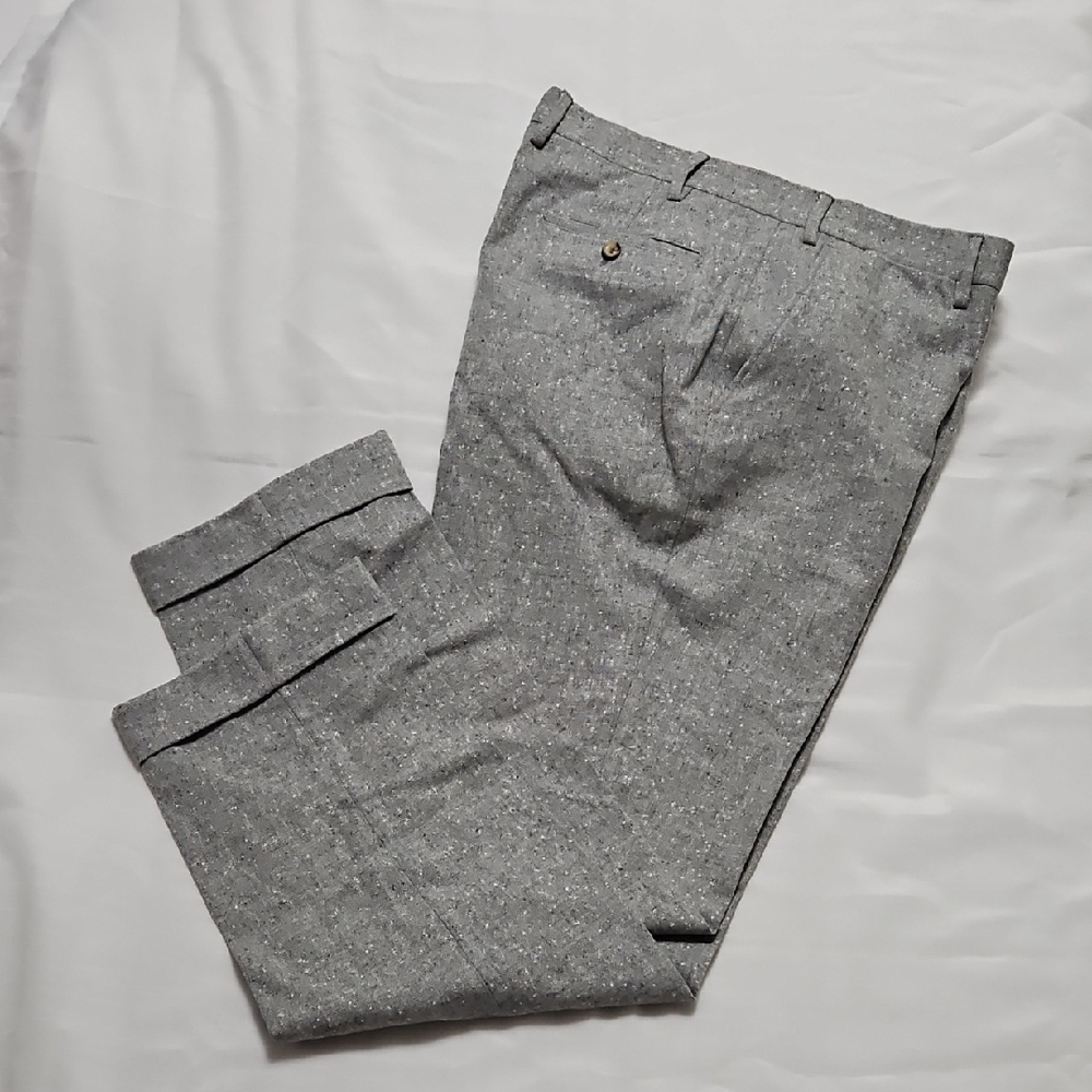 Isaia Napoli Gray Tweed Wool Men's Flat Front US 36 Dress Pants Inseam 32 Luxury